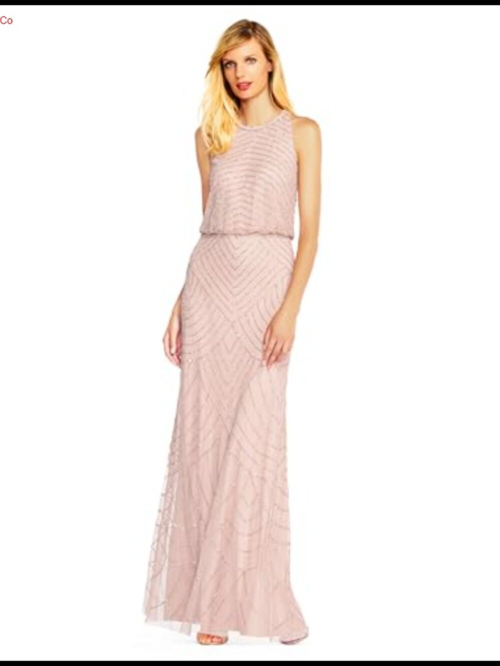 Halter Beaded Blouson Long Formal Dress Sleeveless Keyhole Back